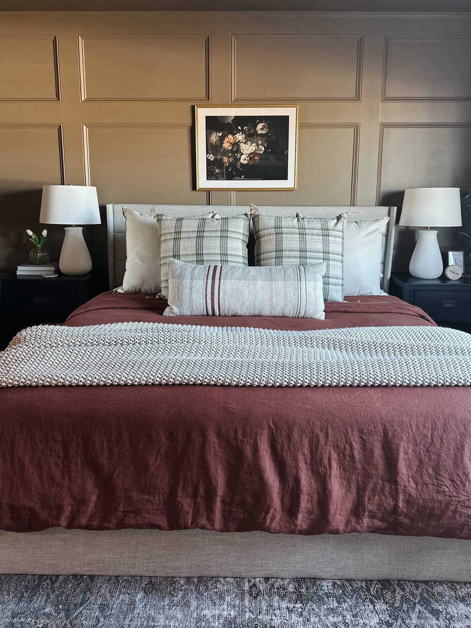 Quince European Linen Duvet in Bordeaux 

Use code INFG-HAMANNS10 for 10% off your first order! 


Burgundy duvet, brown bedroom, amber Lewis x Loloi rug in moss/salmon, casaluna throw, throw pillows, plaid pillow, white ceramic lamp, black nightstand, coffee table books, McGee & co glass lamp, faux tulips, layered bedding, rattan decor boxes, home decor, brass picture frame, wall moulding 

#LTKhome #LTKMostLoved #LTKstyletip