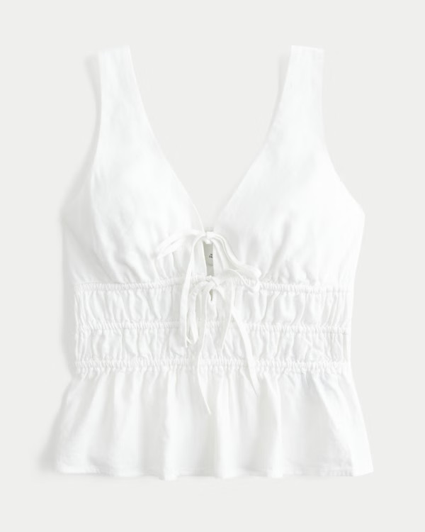 Linen-Blend Tie-Front Peplum Top | Hollister (US)