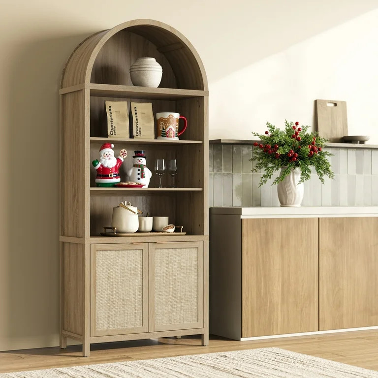 SICOTAS 84.2" Tall Rattan Pantry Cabinet with Adjustable Shelves - Large Farmhouse Kitchen Storag... | Walmart (US)