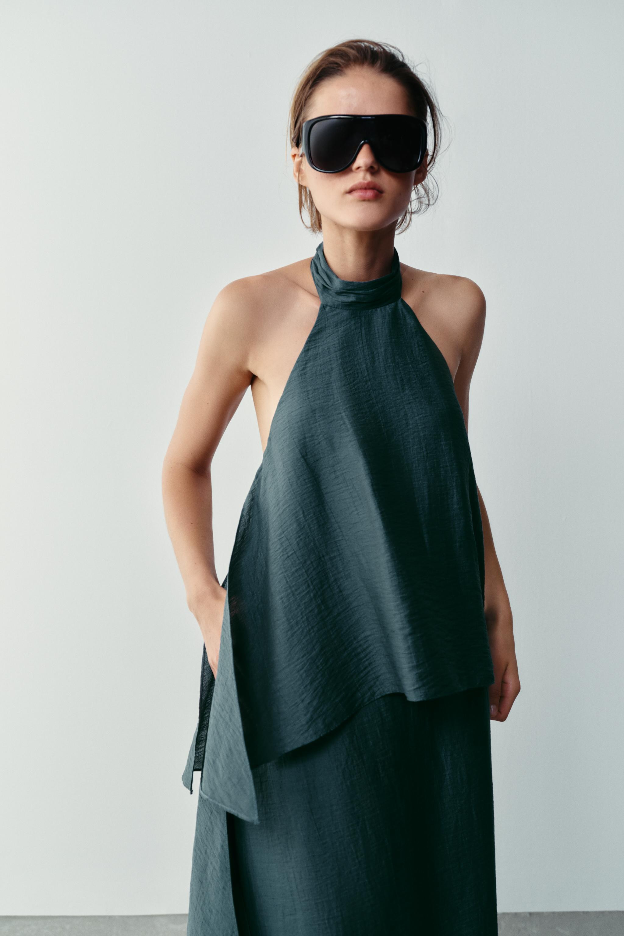 LINEN HALTER MIDI DRESS | Zara US