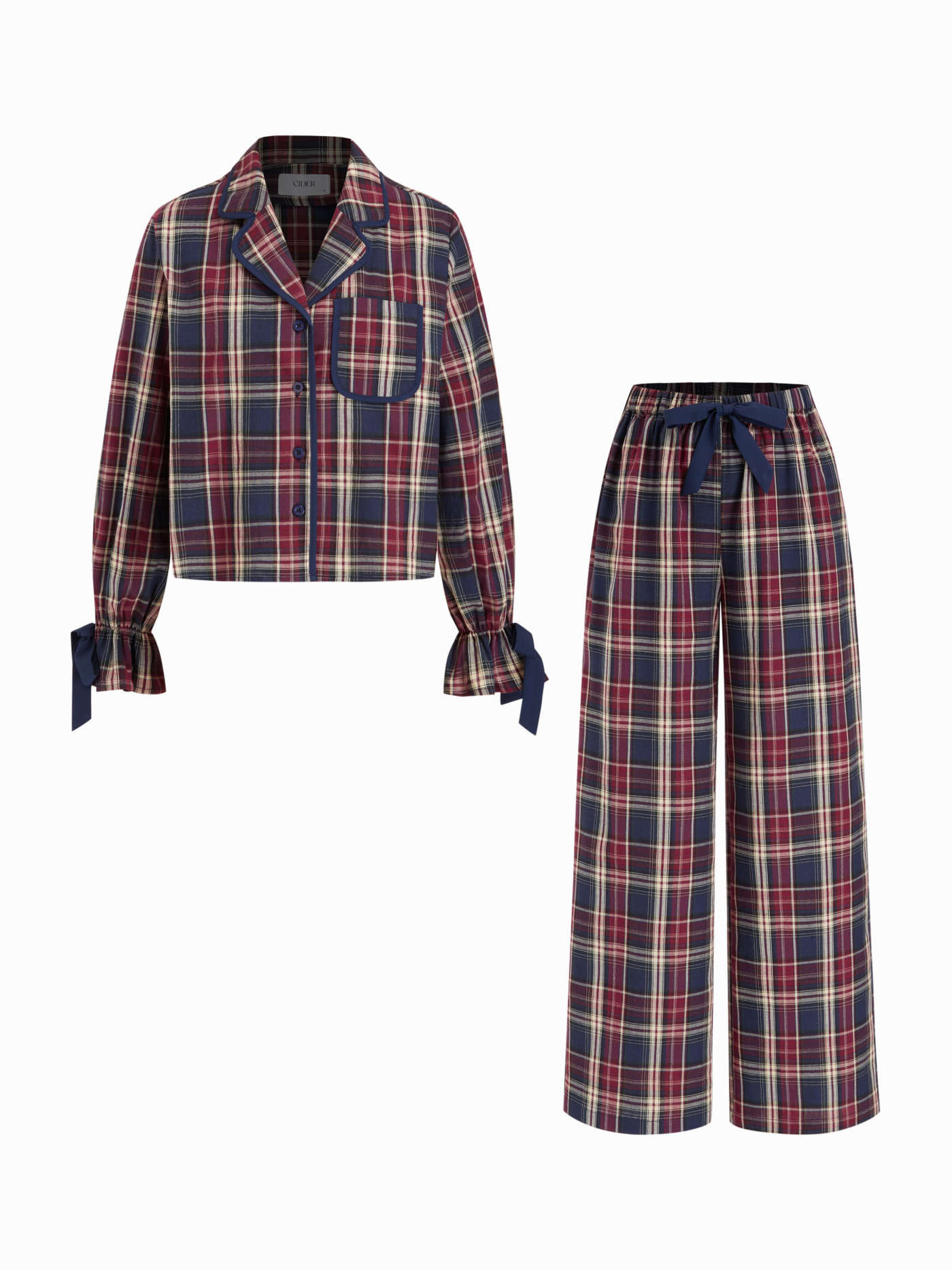 Cotton Bowknot Graphic Knotted Oversized Top & Mid Rise Straight Leg Trousers Loungewear Set | Cider