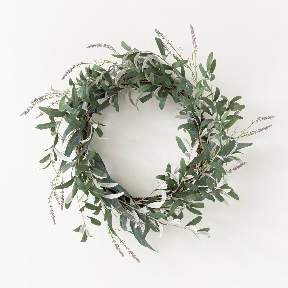 26"" Artificial Olive/Eucalyptus Leaf with Lavender Wreath - Threshold designed with Studio McGee | Target