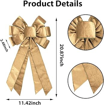 Large Christmas Bow for Wreath, 20 * 11in Vintage Champagne Wreath Bow Golden Edged Champagne Vel... | Amazon (US)