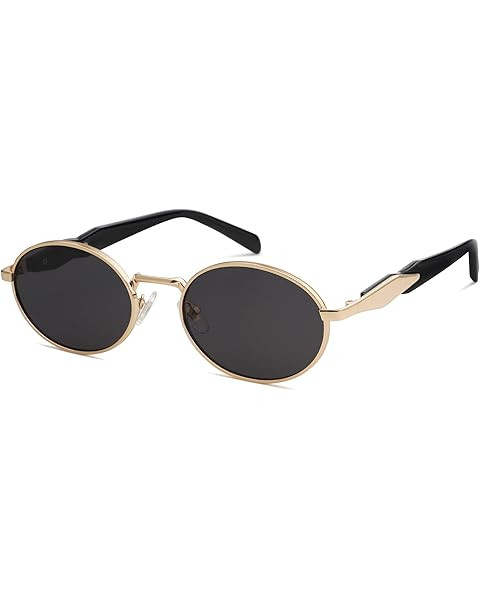 Amazon.com: VIVIENFANG Retro Oval Sunglasses for Women Tendy 2026 Y2K Black and Gold Metal Sun Gl... | Amazon (US)
