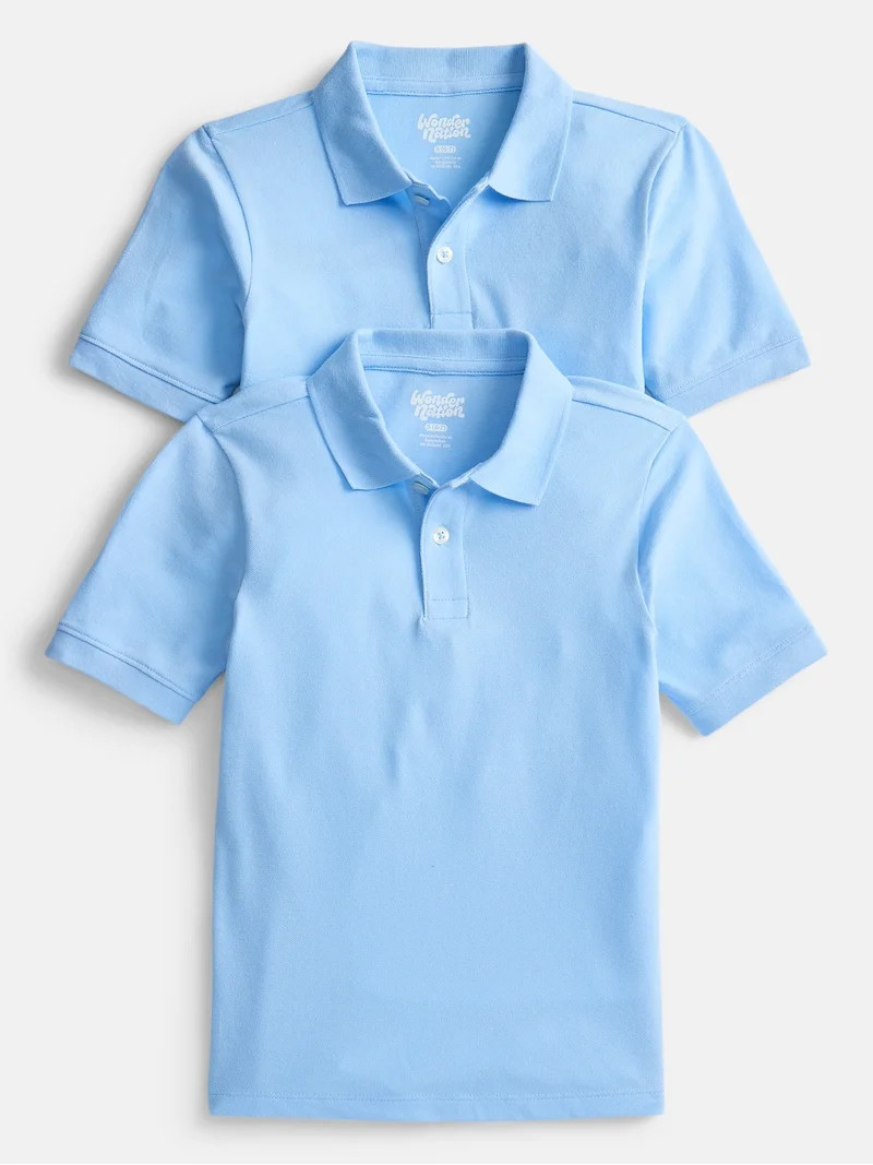 Wonder Nation Boys School Uniform Short Sleeve Pique Polo Shirt, 2-Pack, Size 4-18 & Husky | Walmart (US)