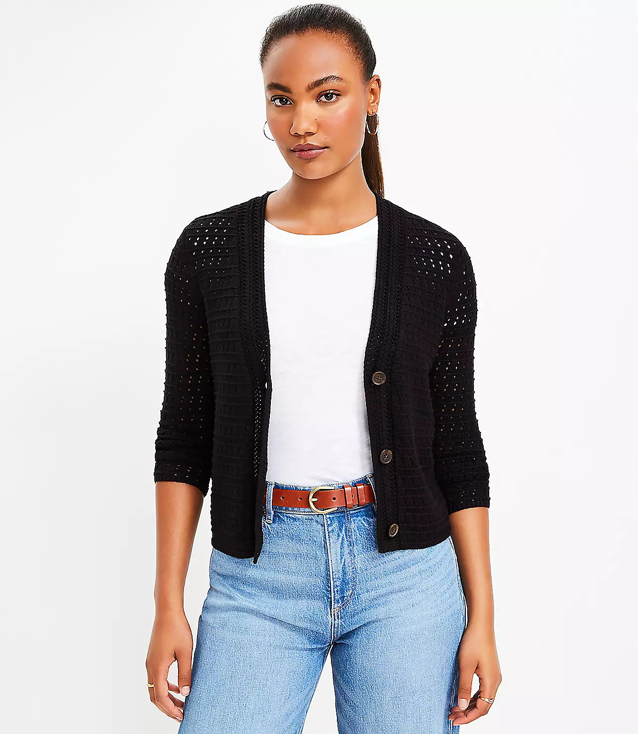 Crochet V-Neck Cardigan | LOFT