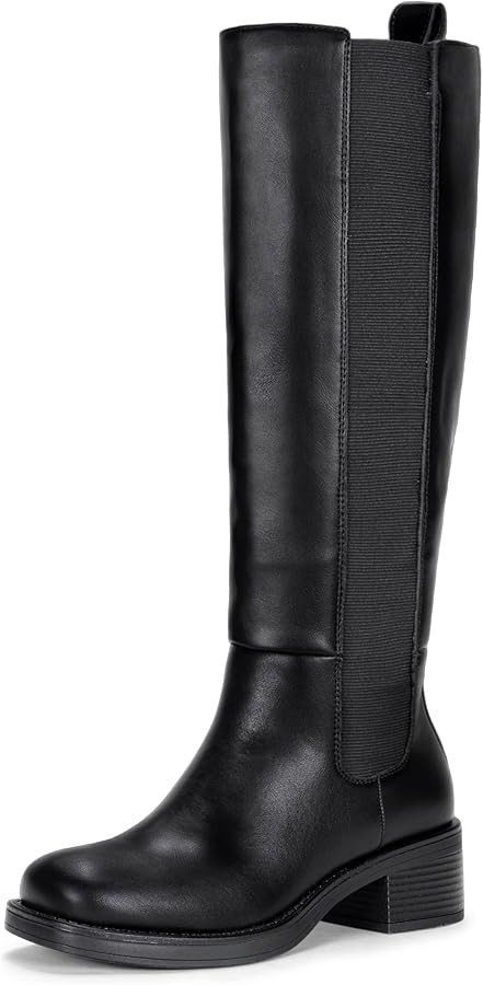 Vepose Women's Low Heel Knee High Boots, 9566 Pull-on Elastic Band Round Toe Tall Gusset Boot wit... | Amazon (US)