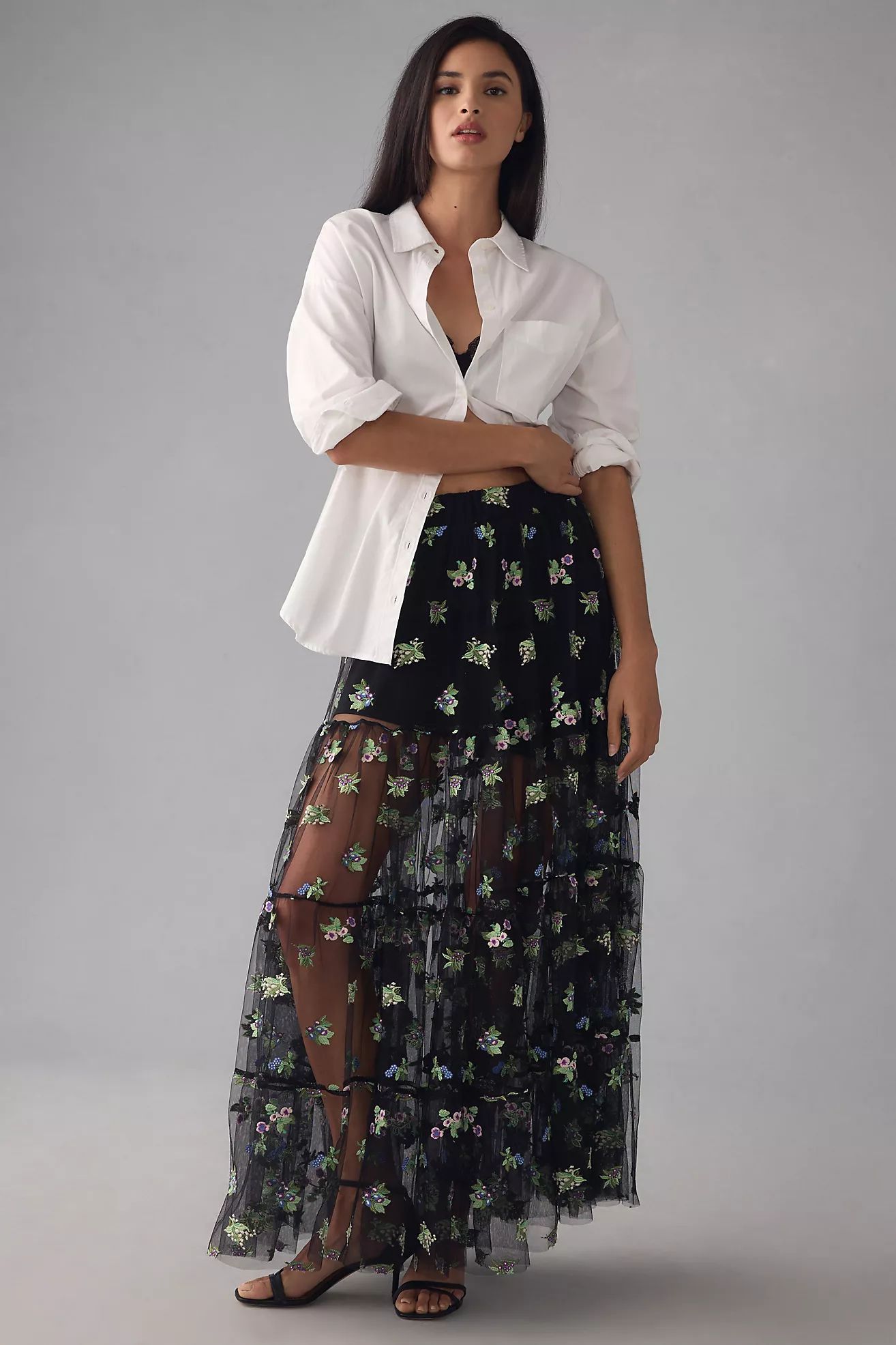 Maeve Sheer Embroidered Maxi Skirt | Anthropologie (UK)