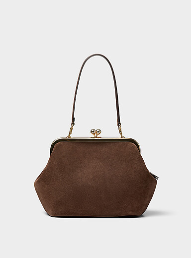 Chocolate suede Kisslock bag | Simons
