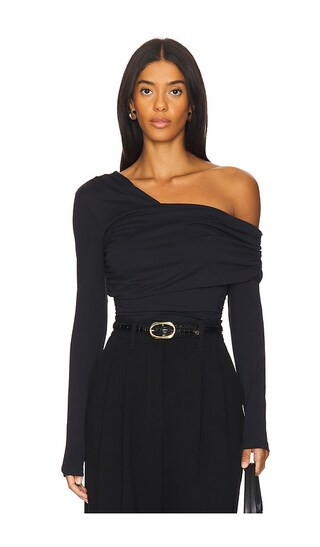 Susana Monaco One Shoulder Off Shoulder Long Sleeve Top in Black. - size S | Revolve Clothing (Global)