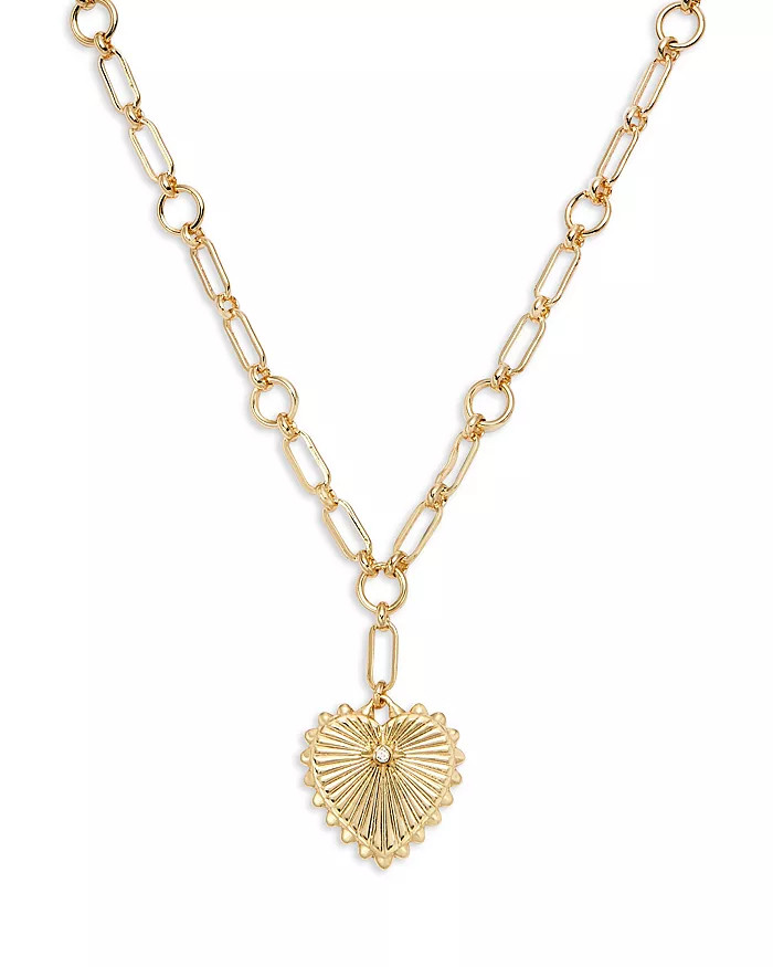AQUA Pav&eacute; Textured Heart Pendant Necklace in 14K Gold Plated, 16" - Exclusive   Jewelry & ... | Bloomingdale's (US)