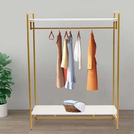 Rebrilliant Gold Iron Clothing Rack With Shelves Wedding Dress Bridal Garment Rack Display Stand ... | Wayfair North America