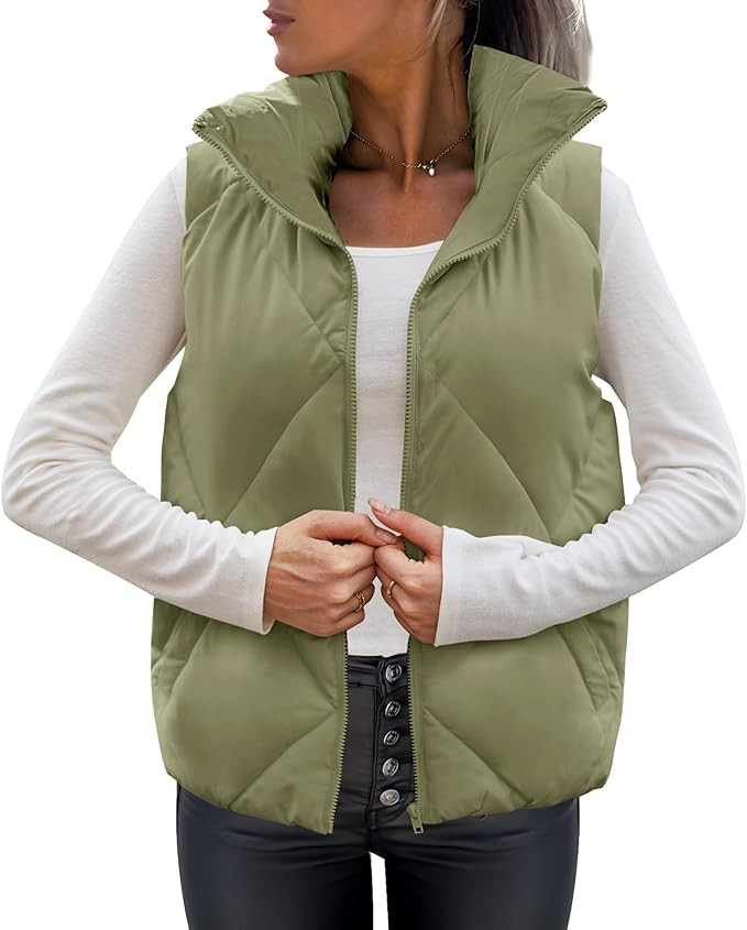 MEROKEETY Women's Puffer Vest Sleeveless Zip Up Quilted Coat Stand Collar Gilet Jacket With Pocke... | Amazon (US)