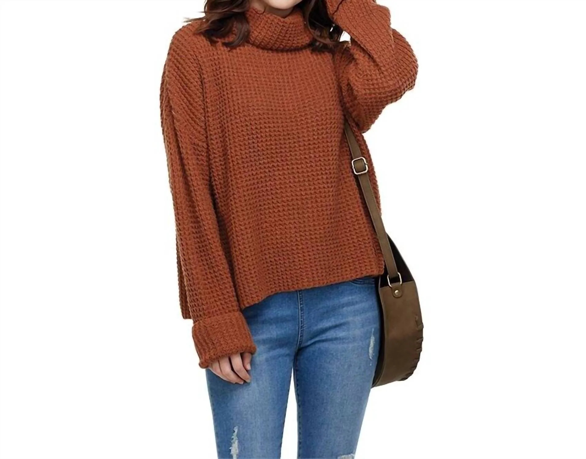 Wendy Waffle Knit Sweater In Rust | Shop Simon
