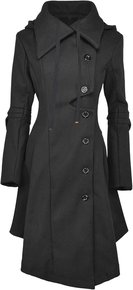 QZUnique Long Trench Pea Coat for Women - Wool Winter Trench Coat Goth Lapel Peacoat Outwear Thic... | Amazon (US)