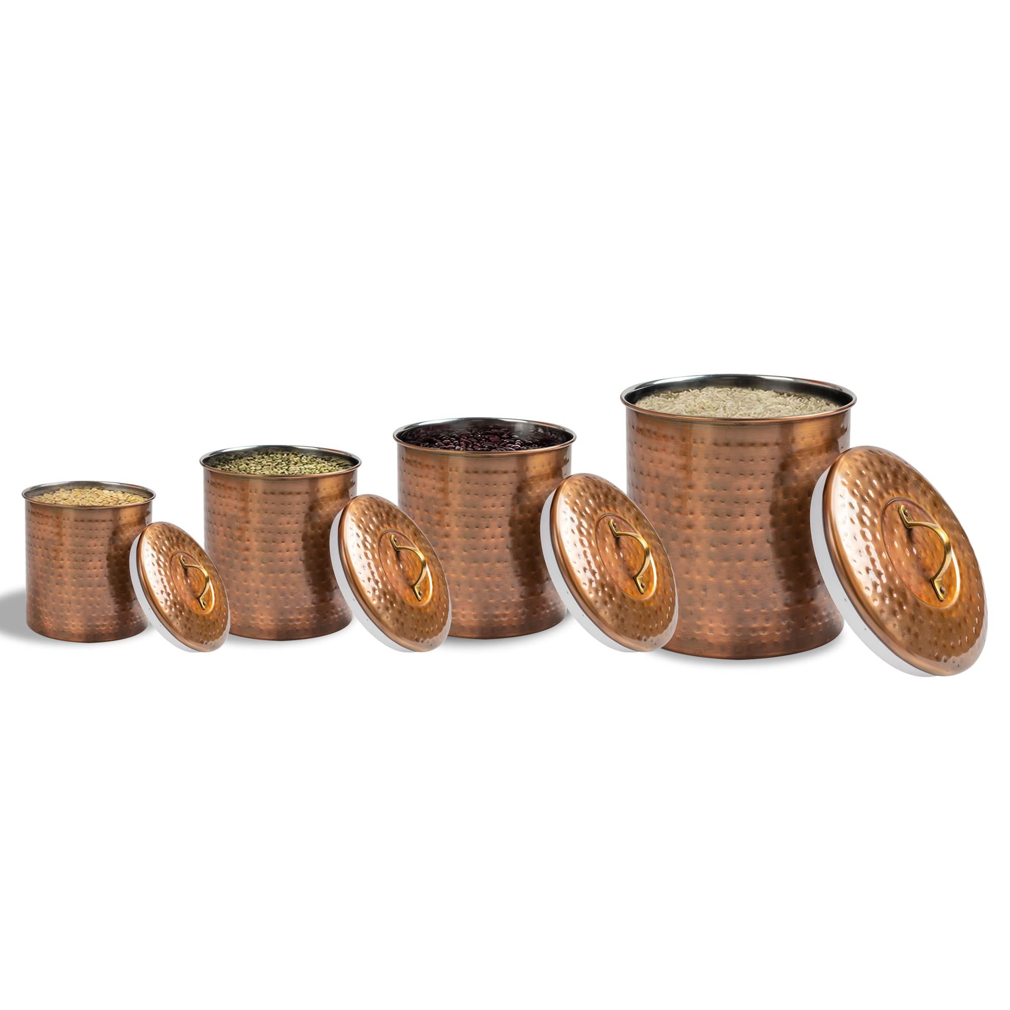 nu steel Hammered Antique Copper Stainless Steel 4pc Canister Set, Beautiful Food Storage Contain... | Amazon (US)
