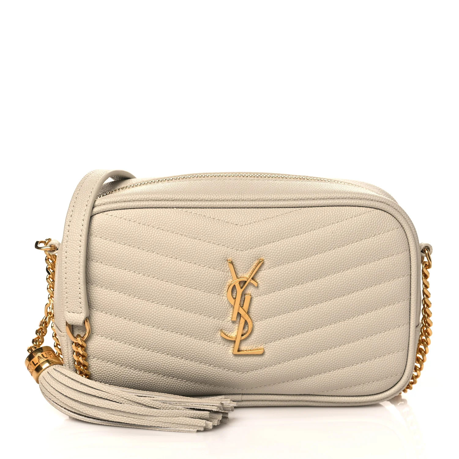 SAINT LAURENT Grain De Poudre Matelasse Monogram Mini Lou Camera Bag Crema Soft | FASHIONPHILE (US)