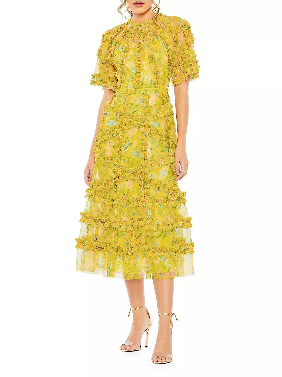 Ruffled Floral Mesh Midi-Dress | Saks Fifth Avenue