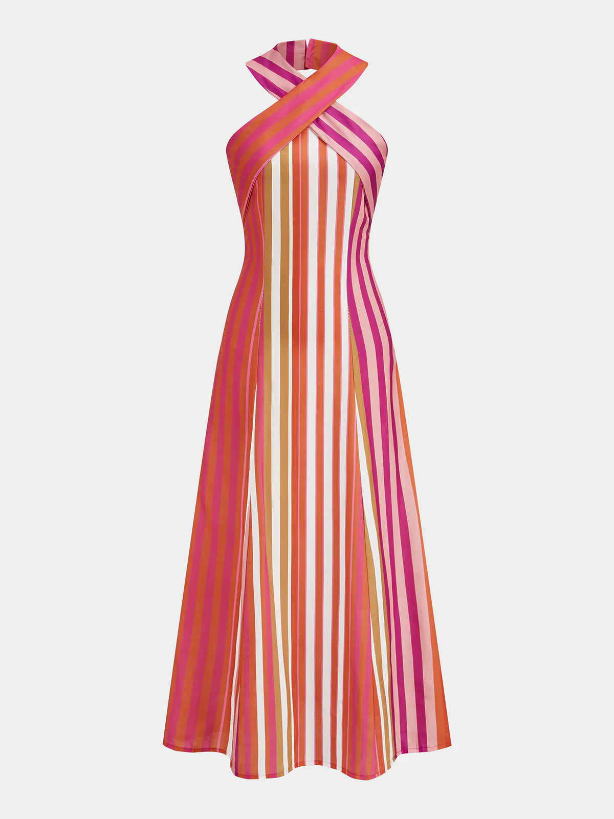 Striped Cross Halter Maxi Dress | Commense