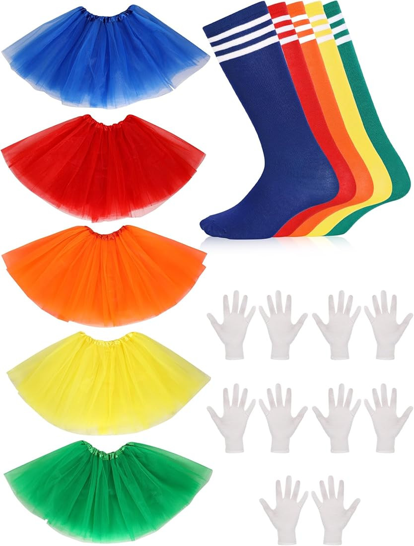 Ramede 15 Pcs Halloween Letter M Group Costumes Includes 4 Layered Tutu Skirts Colorful Striped K... | Amazon (US)
