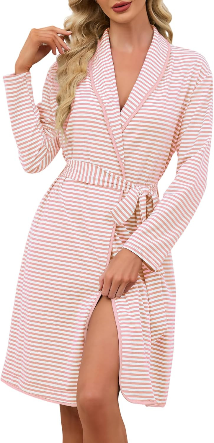 Womens Robe Cotton Srtiped Bathrobe with Pockets | Amazon (US)