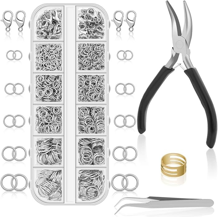 Anezus 1200PCS Jump Rings for Jewelry Making Kit, Jump Rings and Necklace Clasps with Jump Ring P... | Amazon (US)