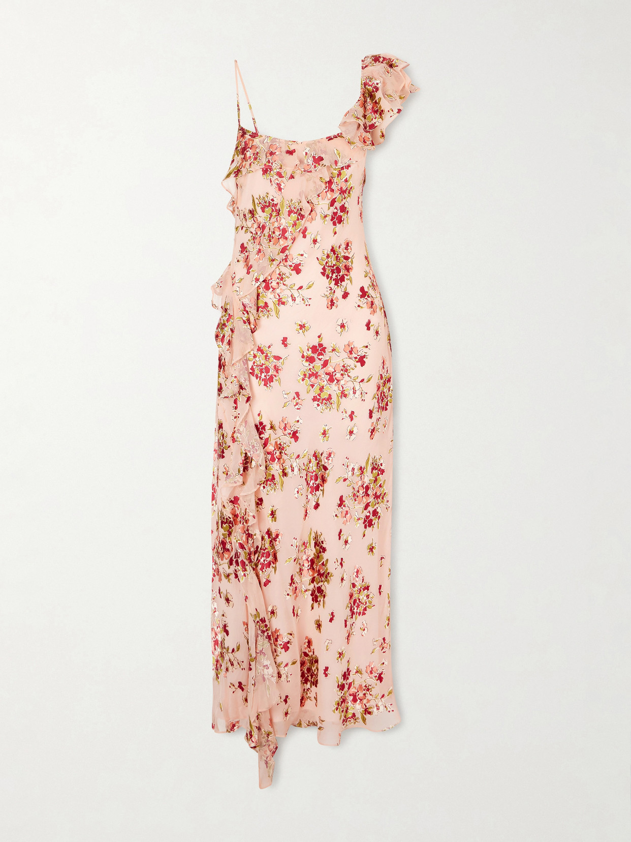 RIXO - Asymmetric Floral-print Chiffon And Dévoré-velvet Maxi Dress - Pink | NET-A-PORTER (UK & EU)