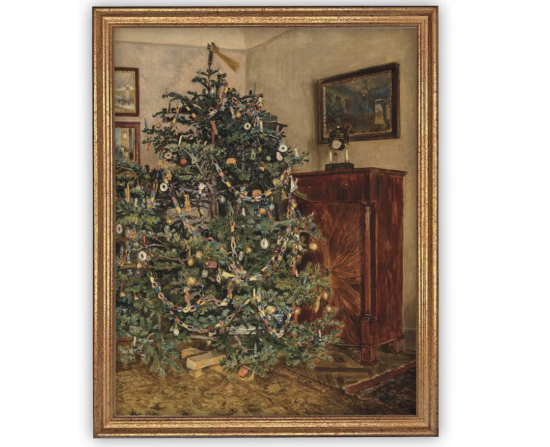 Vintage Framed Canvas Art // Framed Vintage Christmas Print // Vintage Painting // Christmas Tree... | Etsy (US)