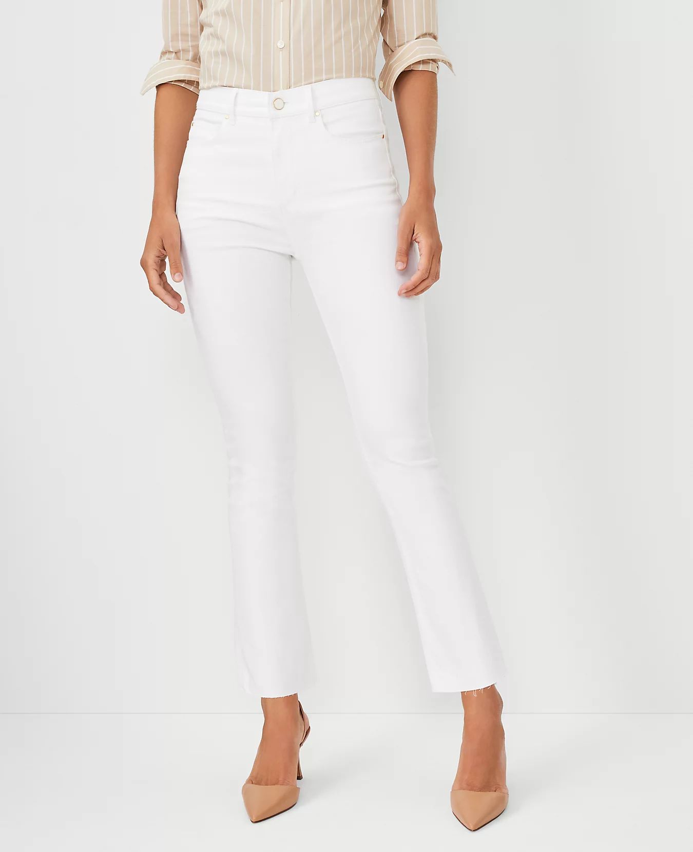Sculpting Pocket High Rise Boot Crop Jeans in White | Ann Taylor (US)