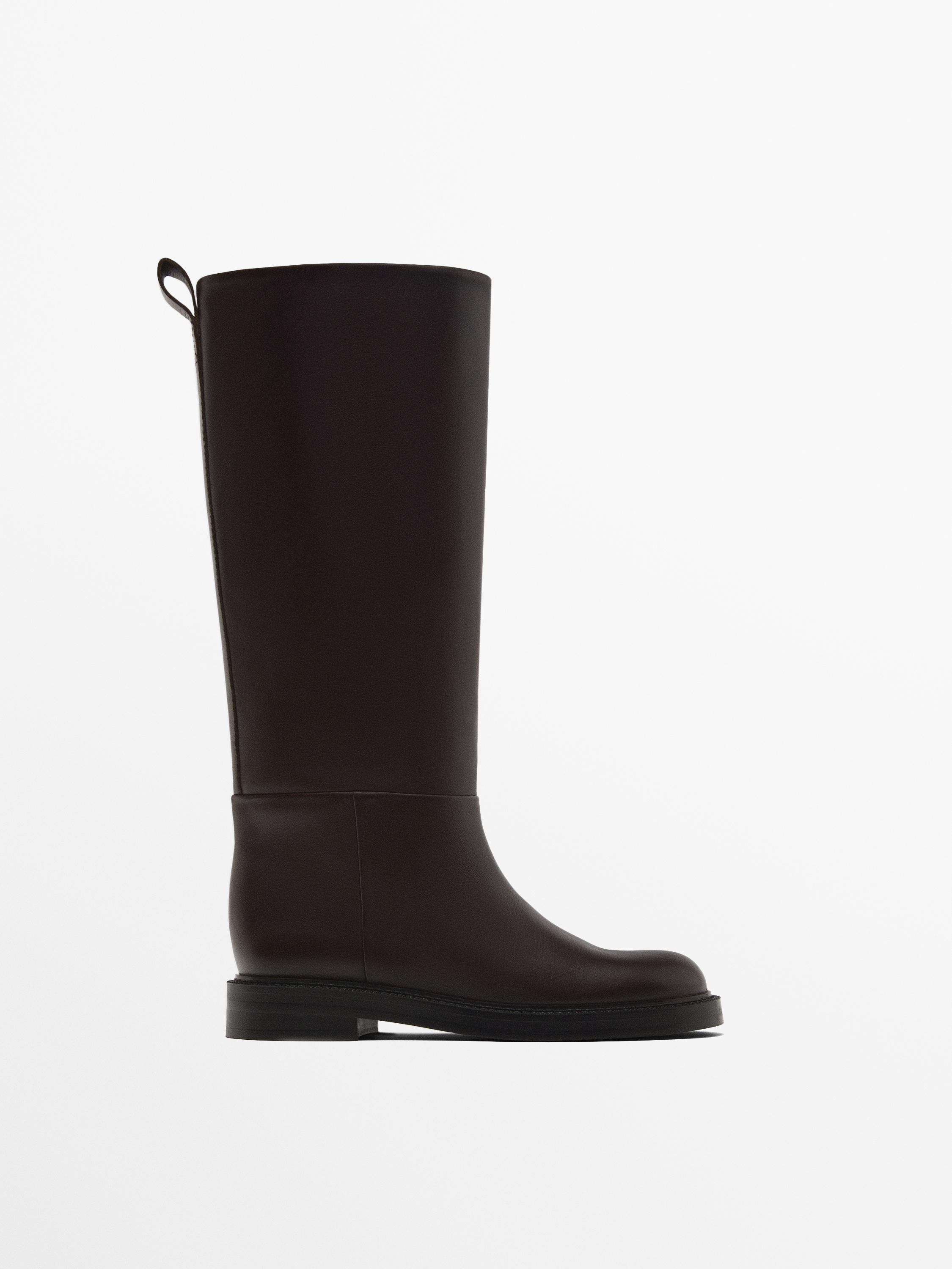 Flat leather boots | Massimo Dutti US