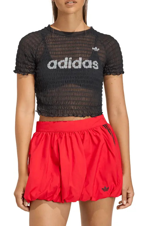 adidas Originals Smocked Cali T-Shirt in Black at Nordstrom, Size Medium | Nordstrom