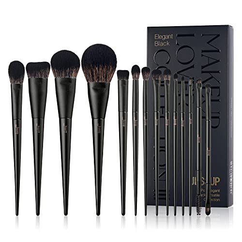 Makeup Brushes Set Jessup Make up Brushes 14Pcs Black Kabuki Foundation Eyeshadow Contour Concealer Powder Eyeliner Crease Eyebrow Blending Brush, T336 | Amazon (US)