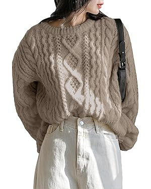 Milumia Women's Chunky Cable Knit Sweater Long Sleeve Crewneck Pullover Tops | Amazon (US)