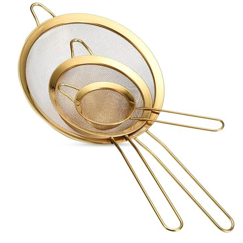 2LB Depot Stainless Steel Kitchen Strainers Set - 3 Extra-Fine Mesh Strainers with Long Handles for Tea, Coffee, Food, and More - Rust-Resistant and Dishwasher Safe Fine Mesh Strainer Set | Amazon (US)