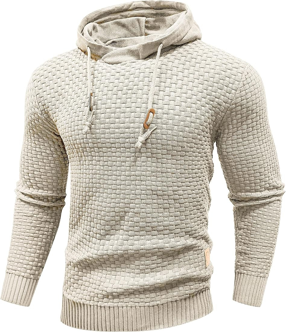 Mens Hooded Sweatshirt Long Sleeve Solid Knitted Hoodie Pullover Sweater | Amazon (CA)