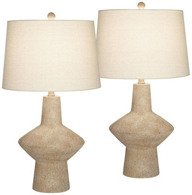 360 Lighting Cozumel 26 3/4" Tall Geometric Rustic Mid Century Modern Coastal Table Lamps Set of 2 Beige Living Room Bedroom Bedside Off-White Shade | Target