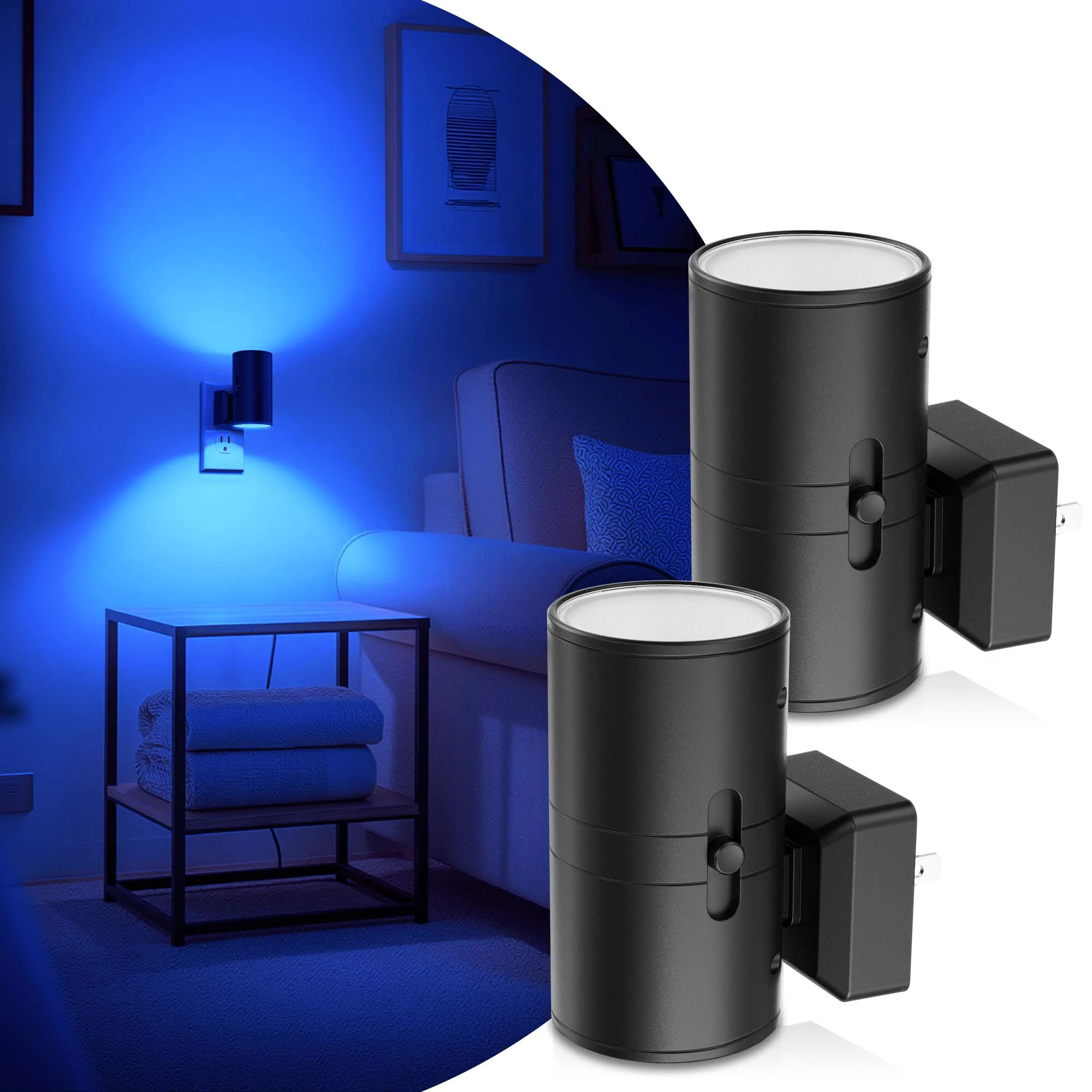 DORESshop 1 Watt Integrated LED Plug In Cylindrical Wall Like Night Light Blue 5000K Slide Adjustable Light Sensor 2 Pack one_size in Black | Lowe's