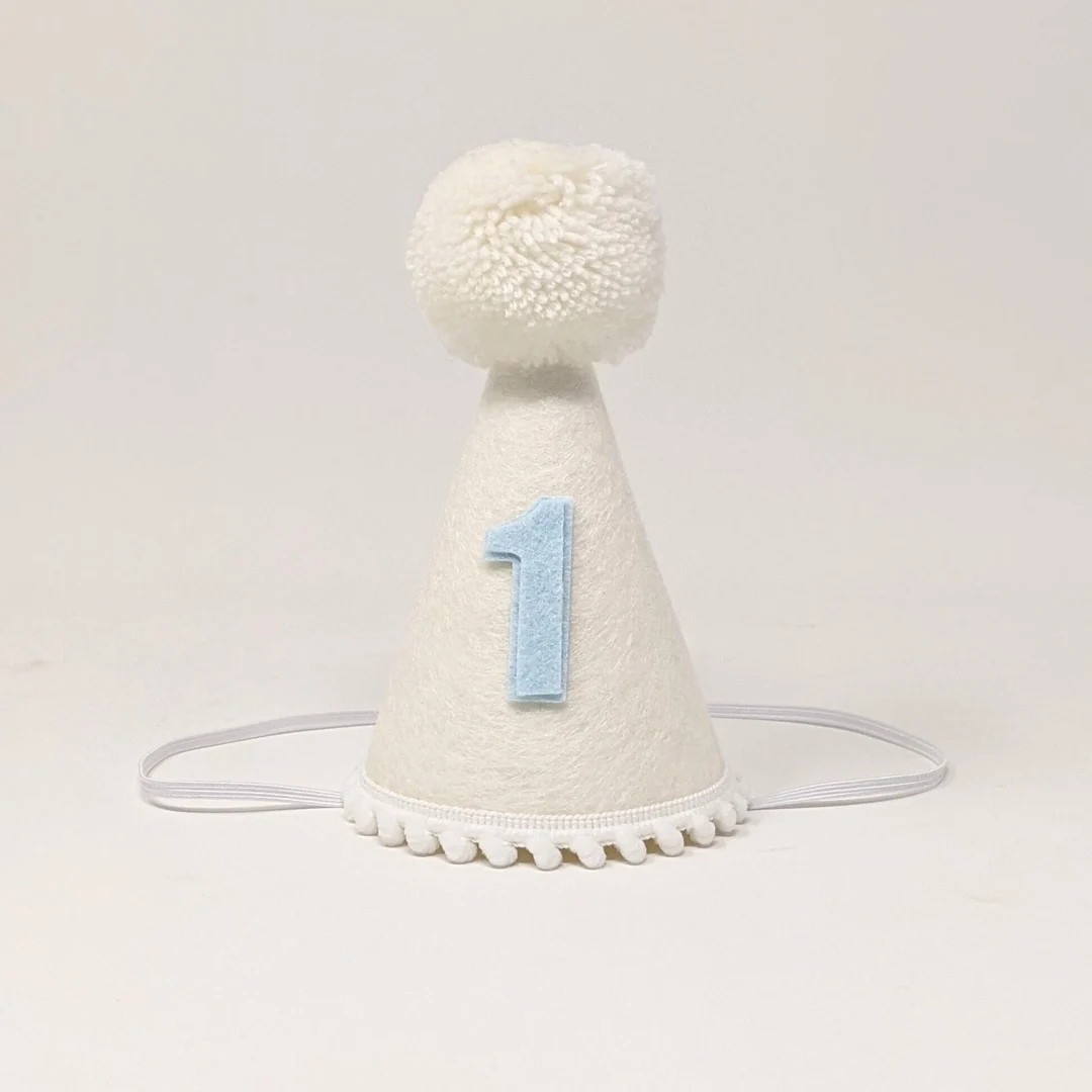 Small (Mini)  or Large White Felt Hat, White yarn pom, White pom trim, with or without Light Blue... | Etsy (US)