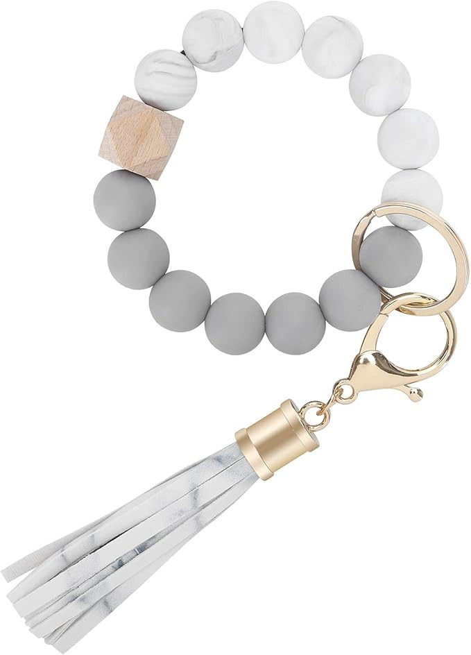 Weixiltc Keychain for Women, Silicone Bead Bracelet Key Ring with Leather Tassel | Amazon (US)