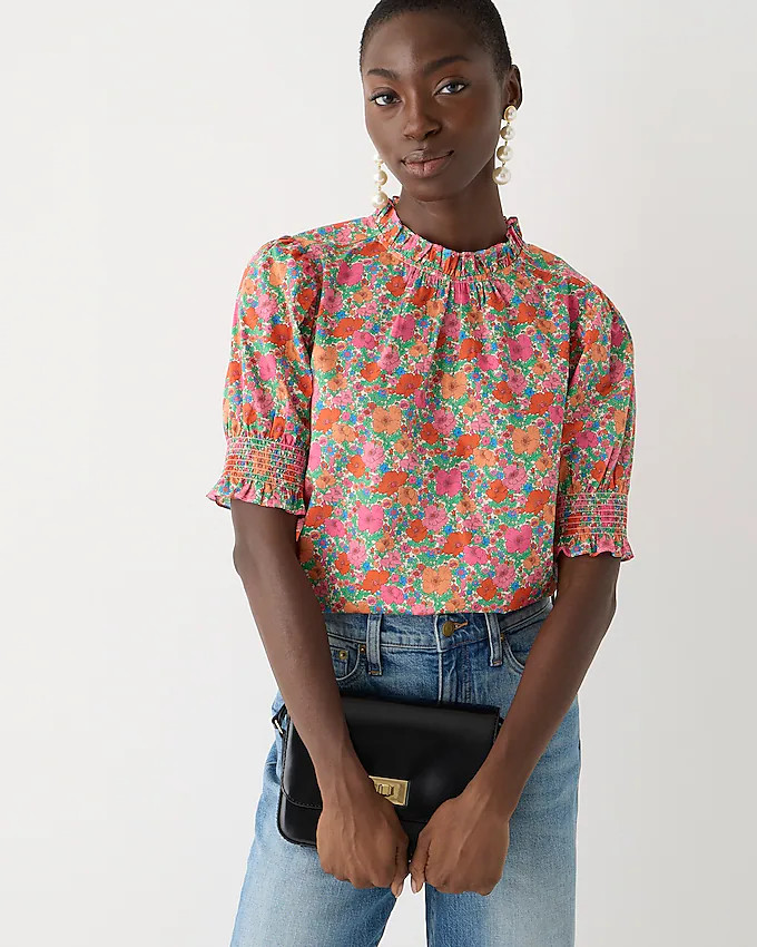 Smocked puff-sleeve top in Liberty® Meadow Song fabric | J. Crew US
