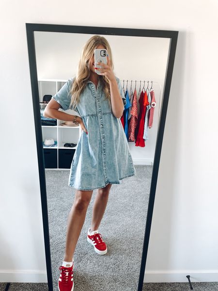 4th of July outfit!
Blue denim dress: true to size, wearing M
Red adidas: true to size 



#LTKShoeCrush #LTKFindsUnder100 #LTKSeasonal