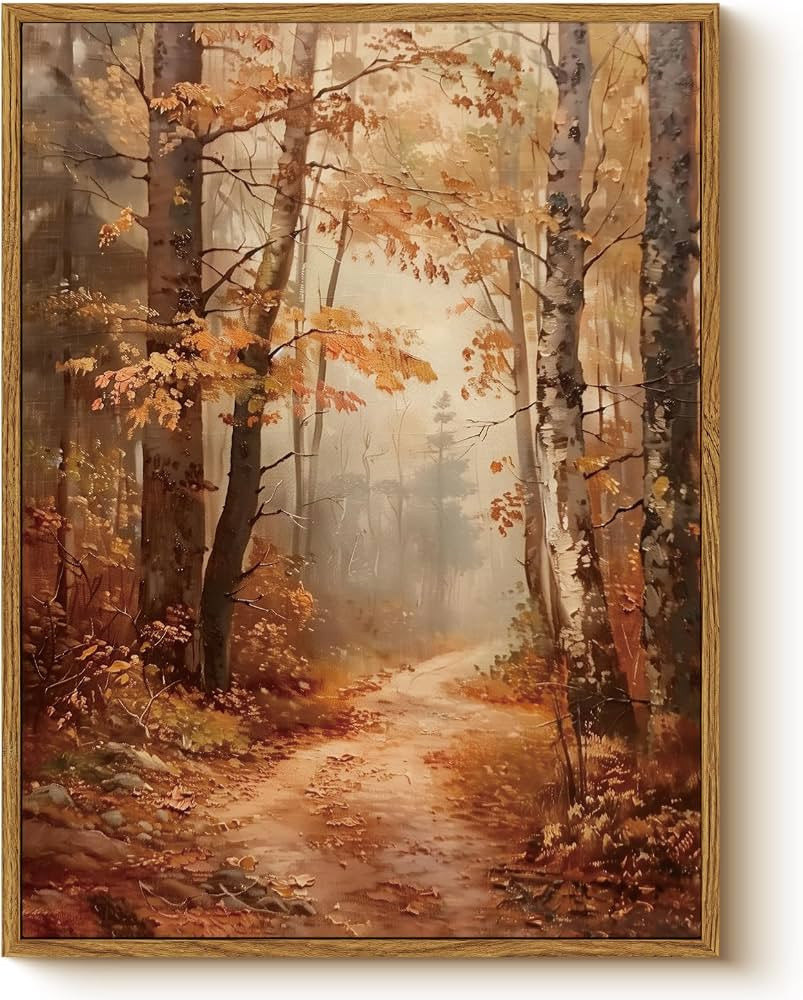 Autumn Forest Framed Canvas Wall Art 12x16 Trees Leaves Trail Artwork, Woodland Path in Fall Colo... | Amazon (US)