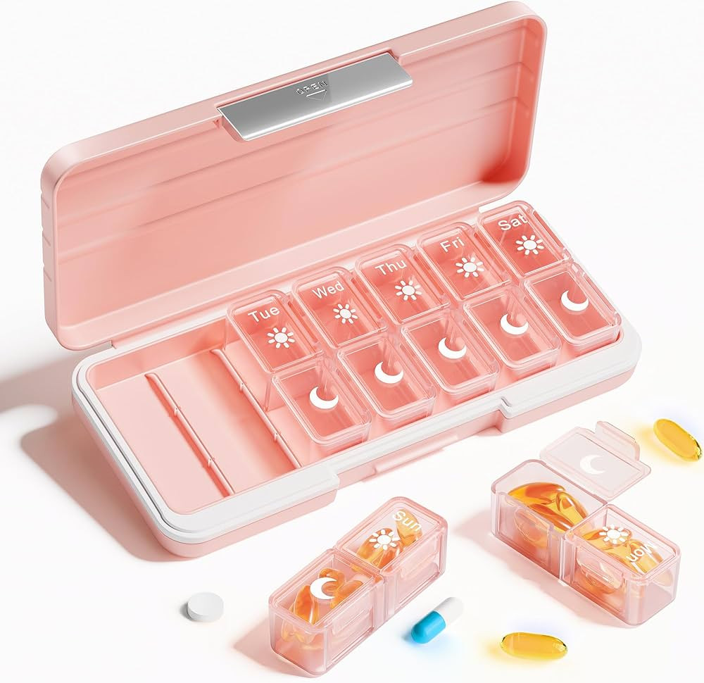 AM PM Pill Organizer 2 Times A Day, 7 Day Pill Box Weekly Pill Organizer Travel with Separate Con... | Amazon (US)