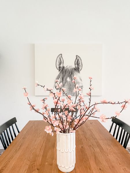 Spring home decor, large horse print, cherry blossom stems, dining table decor

#LTKhome
