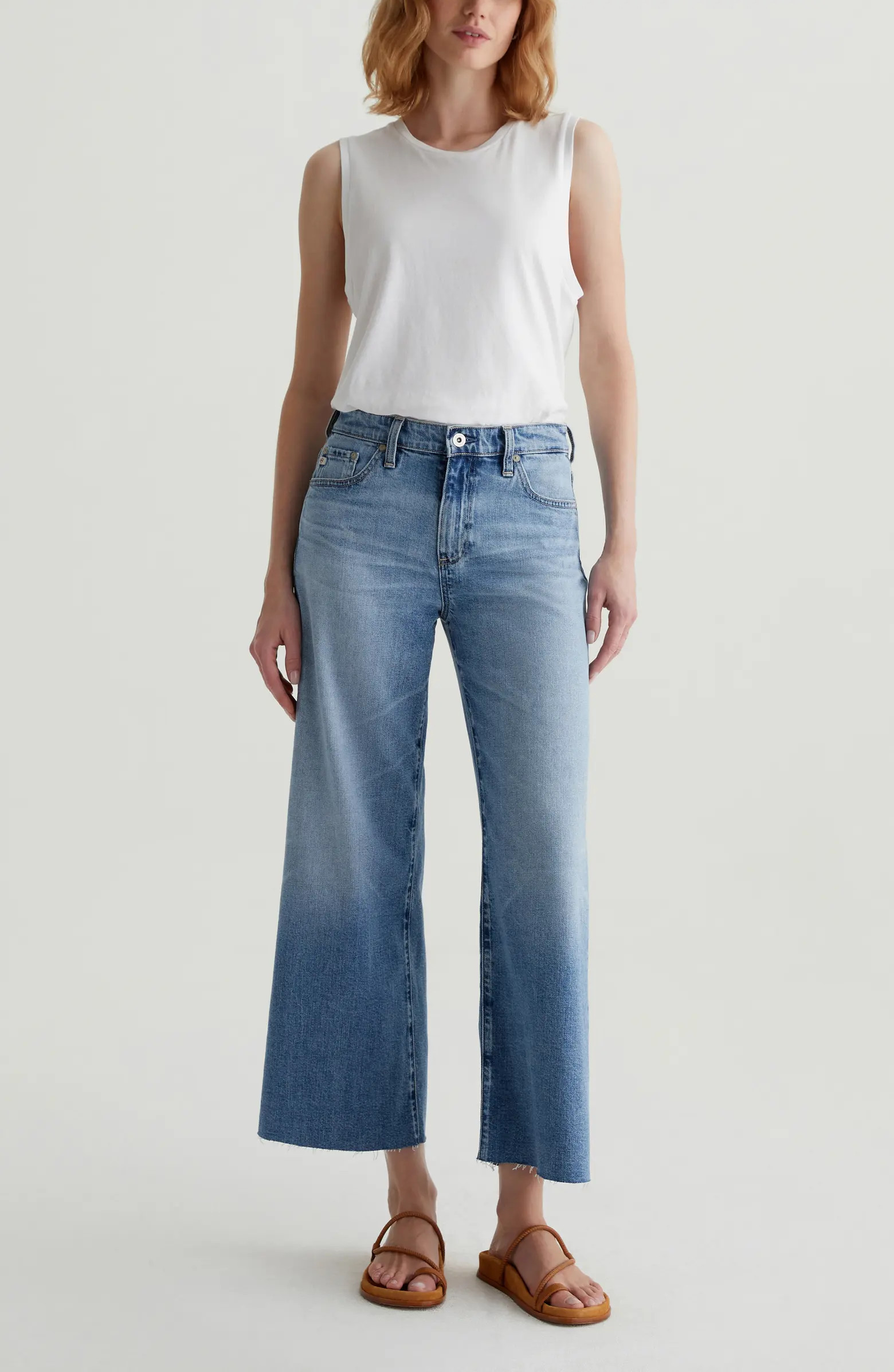 Saige Raw Hem Ankle Wide Leg Jeans | Nordstrom