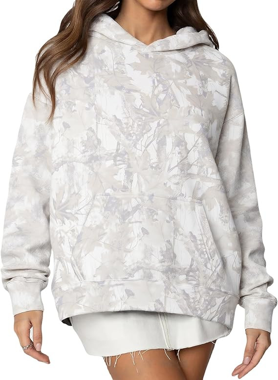 Camo Hoodie Womens Maple Leaf Fleece Hooded Sweatshirt Oversized Camouflage Hoodies For Women Tre... | Amazon (US)