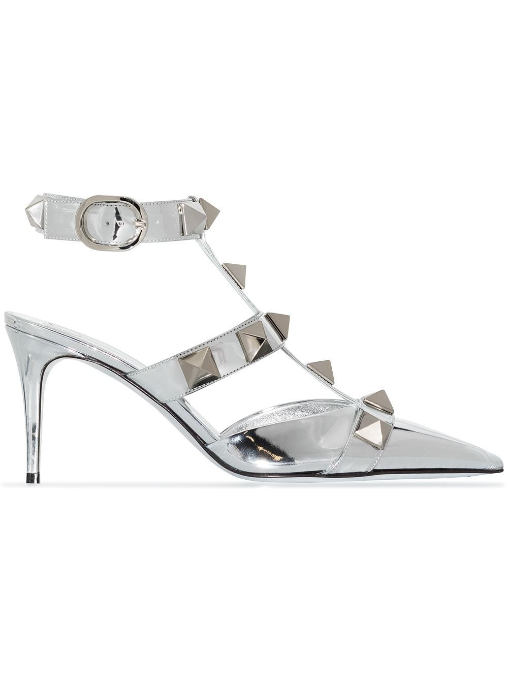 Valentino Garavani Roman Stud 80mm leather pumps - Silver | Farfetch Global