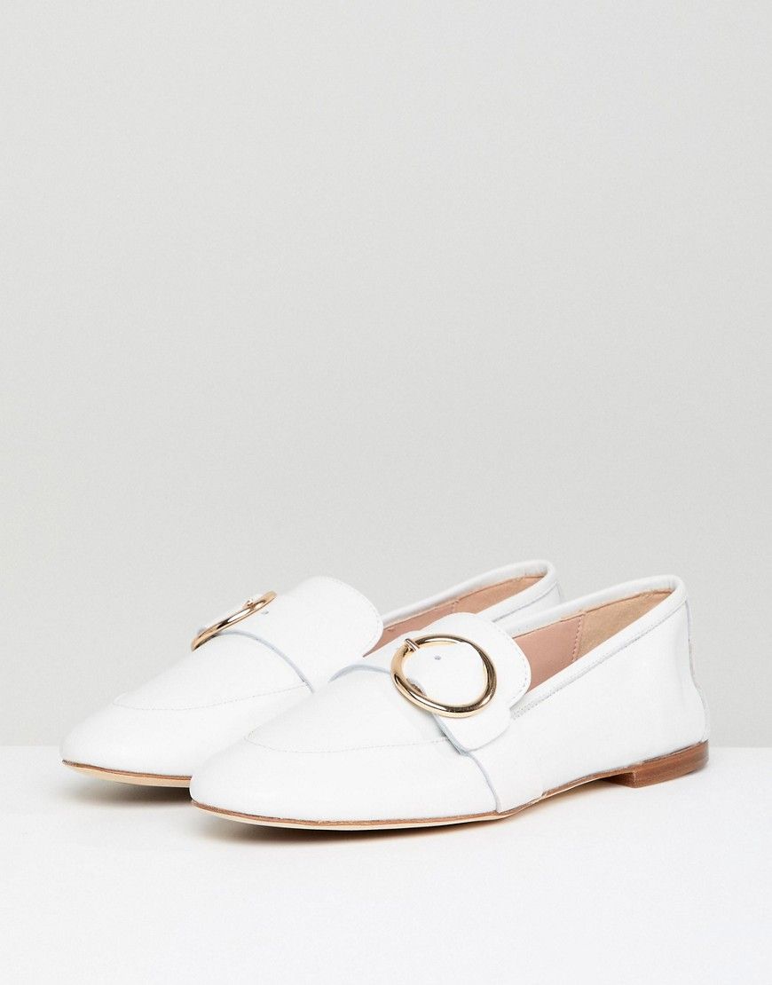 Kurt Geiger White Leather Circle Buckle Loafers - Cream | ASOS US