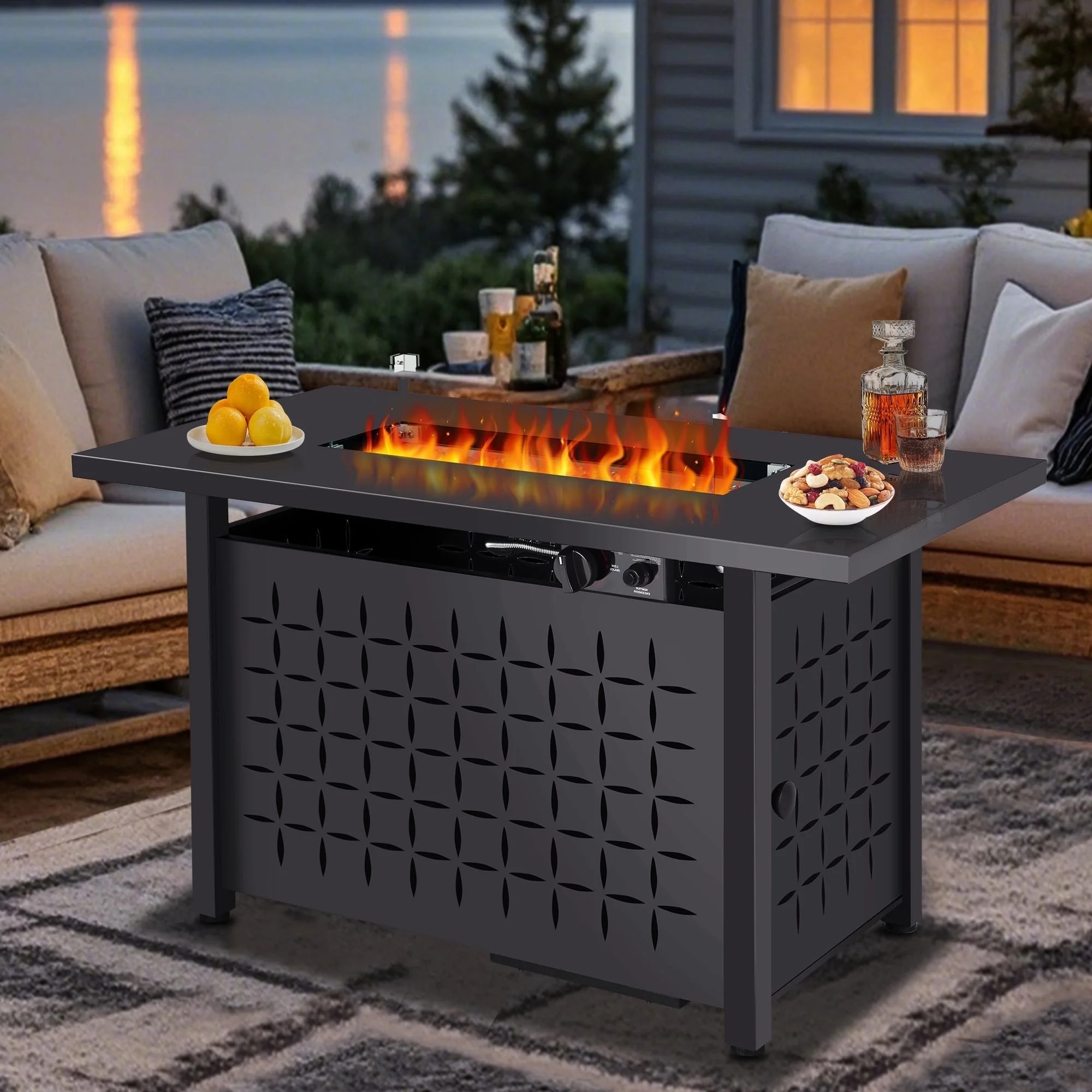 43" Propane Fire Pit with Wind Guard, 60,000 BTU 2 in 1 Auto-Ignition Rectangular Natural Gas Fir... | Walmart (US)