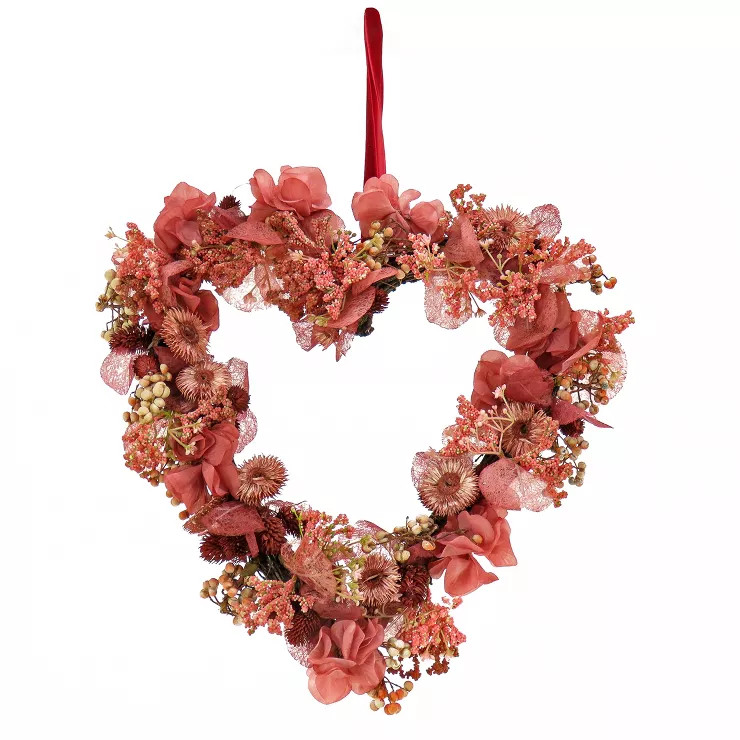 National Tree Company 16" Valentine's Floral Heart Wreath, Decorated with Flower Blooms, Seed Pod... | Target